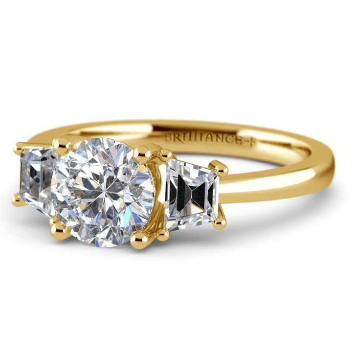 Trapezoid Accents Engagement Ring Setting In Yellow Gold (1/2 Ctw) | Thumbnail 04