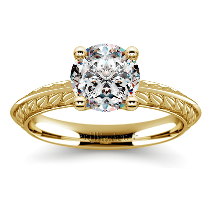 Antique Engraved Floral Engagement Ring Setting In Classic Gold  | Thumbnail 01