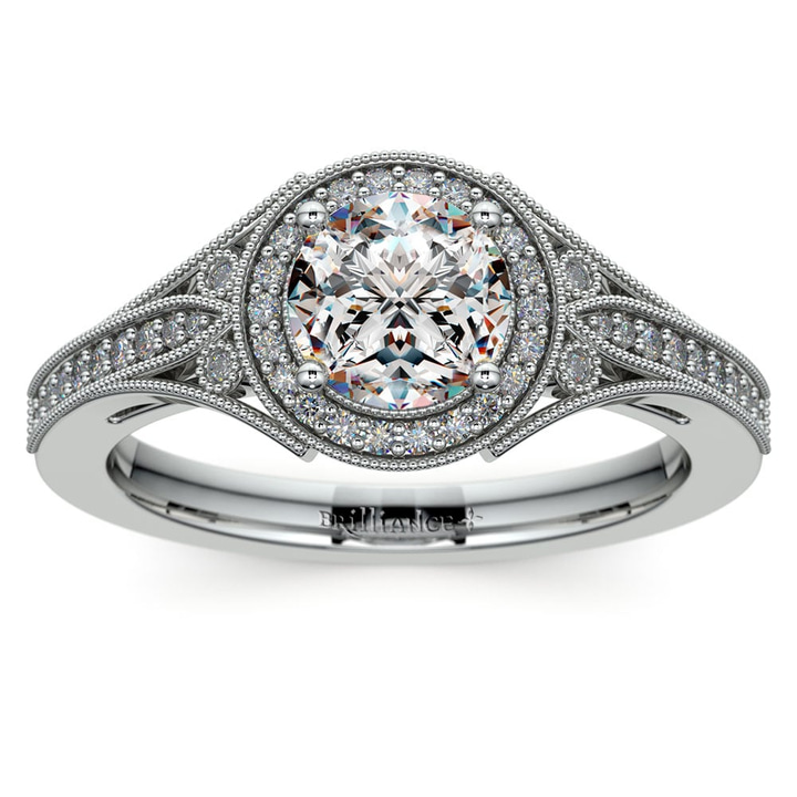 Art Deco Halo Diamond Engagement Ring in White Gold | Thumbnail 01