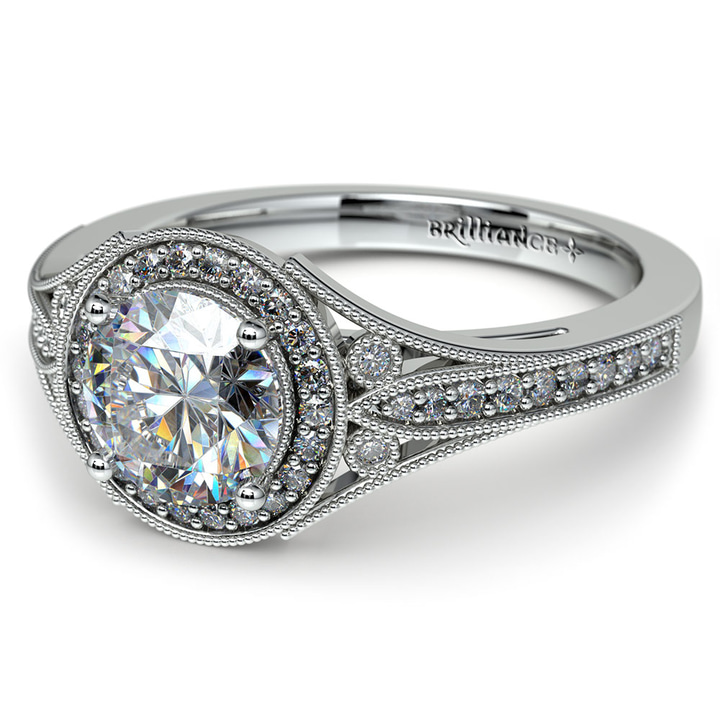 Art Deco Halo Diamond Engagement Ring in White Gold | Thumbnail 04
