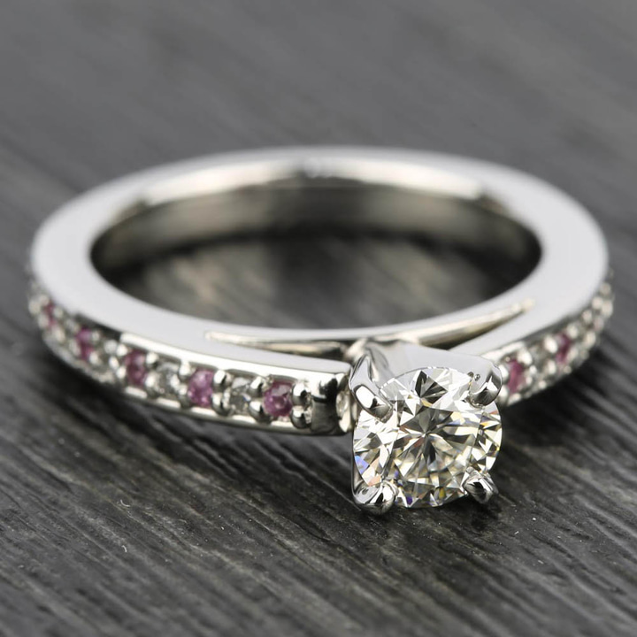 Pink Sapphire And Diamond Cathedral Engagement Ring In Platinum | Thumbnail 05