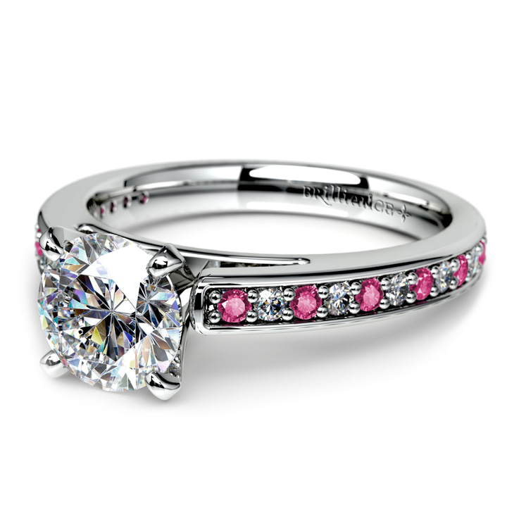 Pink Sapphire And Diamond Cathedral Engagement Ring In Platinum | Thumbnail 04
