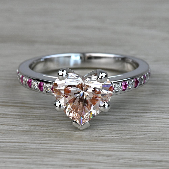 Cathedral Diamond & Pink Sapphire Gemstone Engagement Ring in White Gold | Thumbnail 05