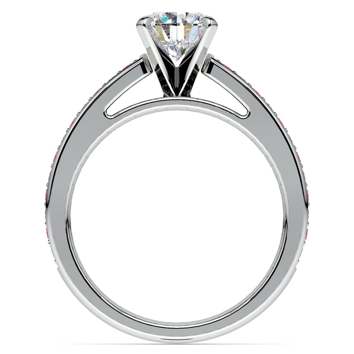 Cathedral Diamond & Pink Sapphire Gemstone Engagement Ring in White Gold | Thumbnail 02
