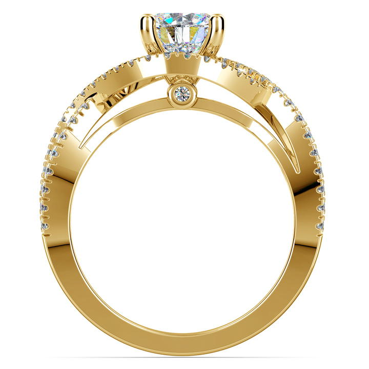 Split Shank Ring Setting In Yellow Gold With Pave Design | Thumbnail 02