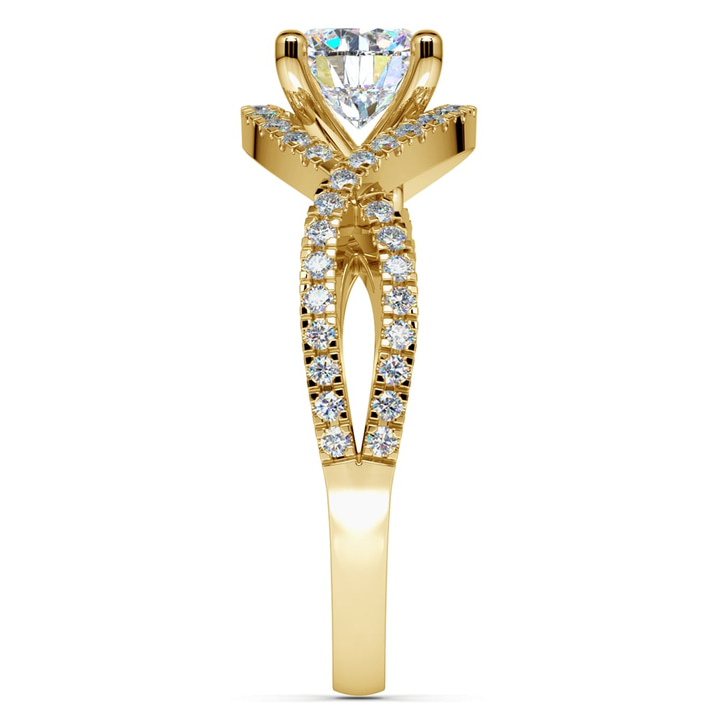 Split Shank Ring Setting In Yellow Gold With Pave Design | Thumbnail 03