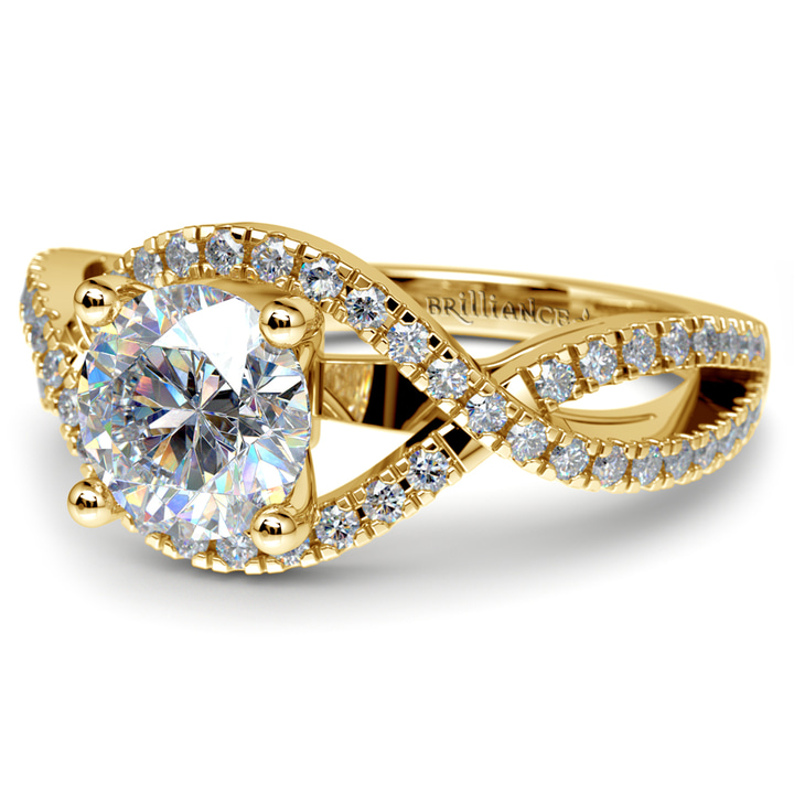 Split Shank Ring Setting In Yellow Gold With Pave Design | Thumbnail 04