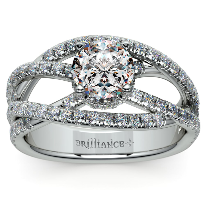 Diamond Twisted Split Shank Engagement Ring Setting In Platinum | Thumbnail 01