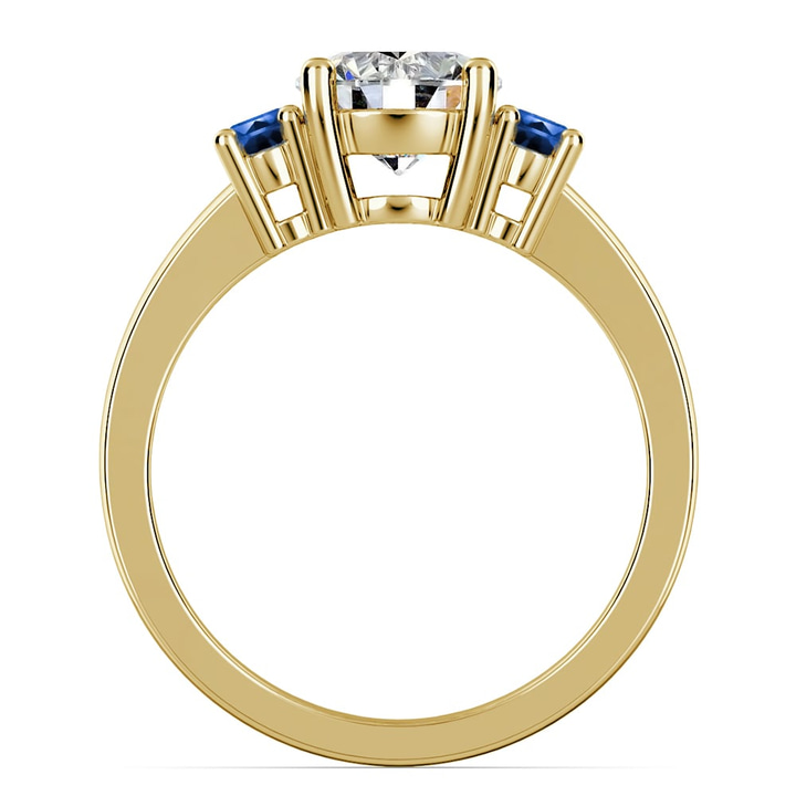 Gold 3 Stone Blue Sapphire Oval Engagement Ring | Thumbnail 02