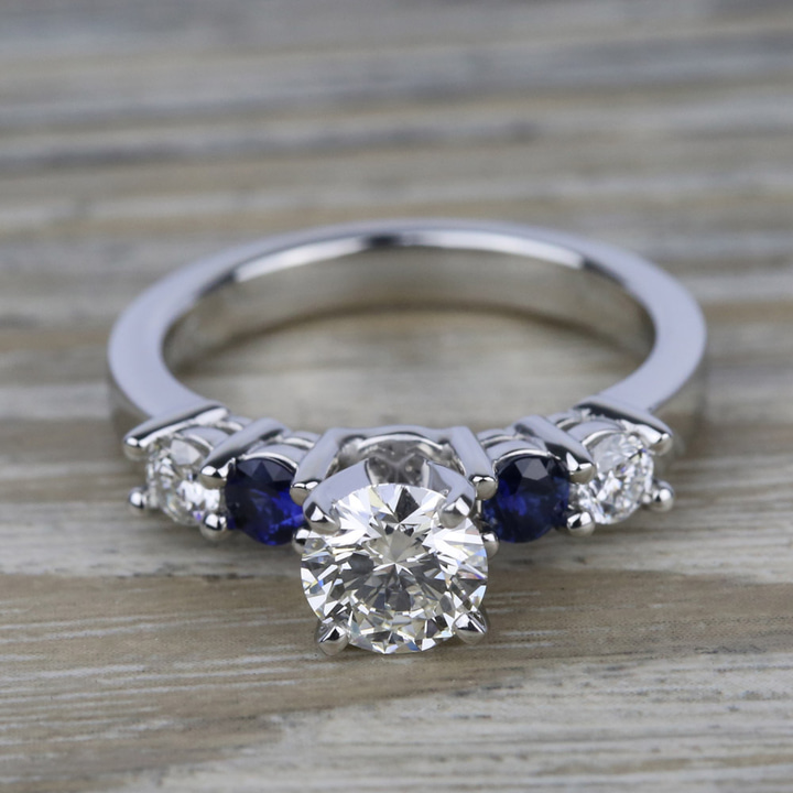 Vintage Inspired 5 Stone Diamond & Sapphire Ring In Platinum | Thumbnail 05