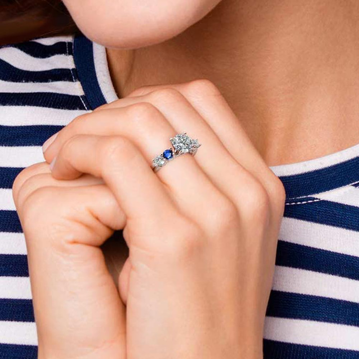 Vintage Inspired 5 Stone Diamond & Sapphire Ring In Platinum | Thumbnail 07