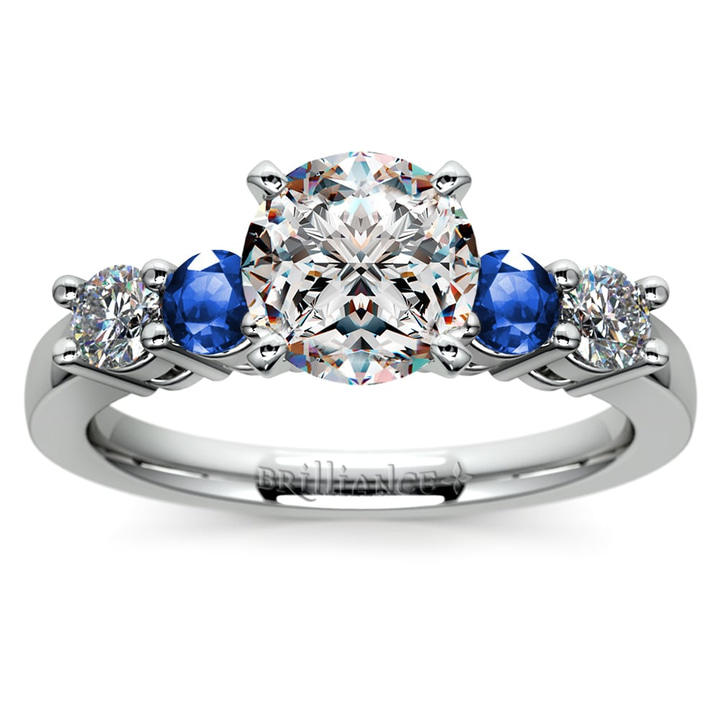 Vintage Inspired 5 Stone Diamond & Sapphire Ring In Platinum | Thumbnail 01