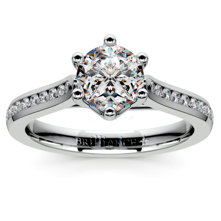 Six Prong Channel Set Diamond Engagement Ring In Palladium | Thumbnail 01