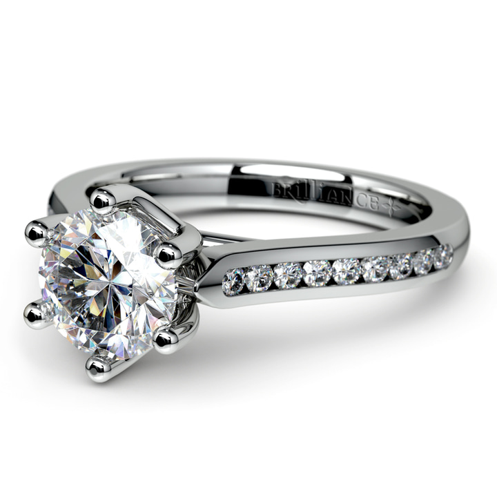 Six Prong Channel Set Diamond Engagement Ring In Palladium | Thumbnail 04