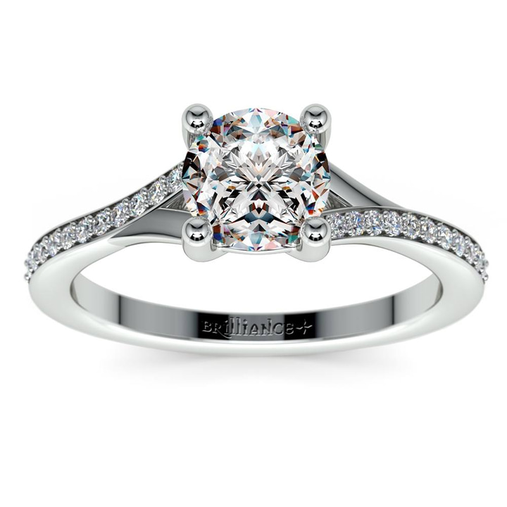Split Shank Micropave Diamond Engagement Ring in White Gold | Thumbnail 01