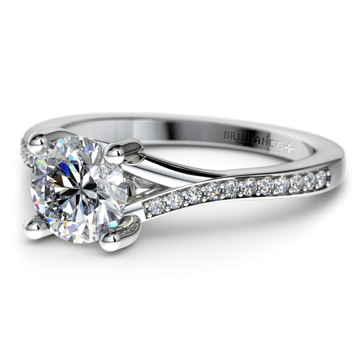 Split Shank Micropave Diamond Engagement Ring in White Gold | Thumbnail 04