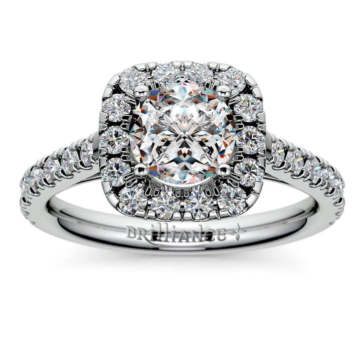 Platinum Square Engagement Ring Setting With Halo | Thumbnail 01