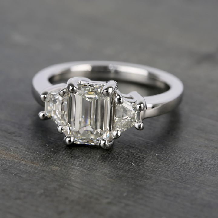 3 Stone Trapezoid Diamond Ring In Platinum (1/3 Ctw) | Thumbnail 05