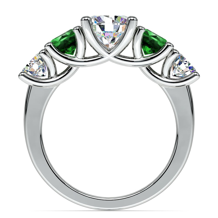 Trellis Emerald And Diamond Five Stone Ring In White Gold | Thumbnail 02