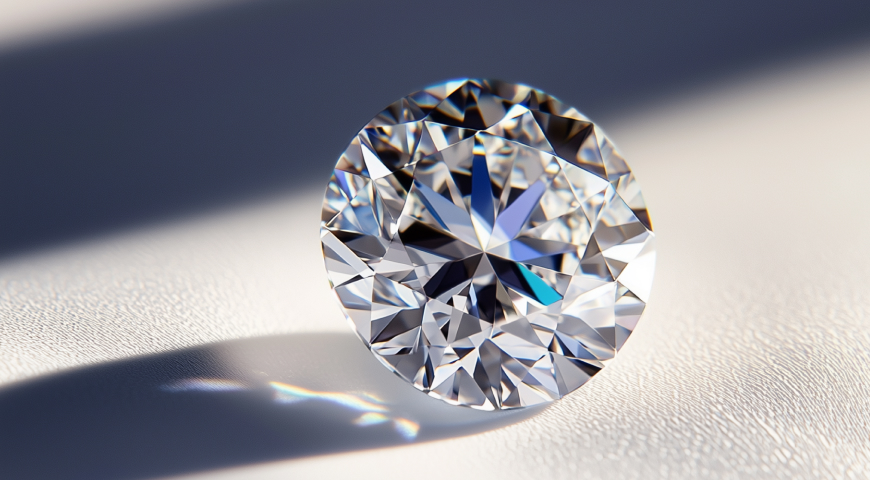 Flawless round diamond casting a subtle shadow on a clean white surface.