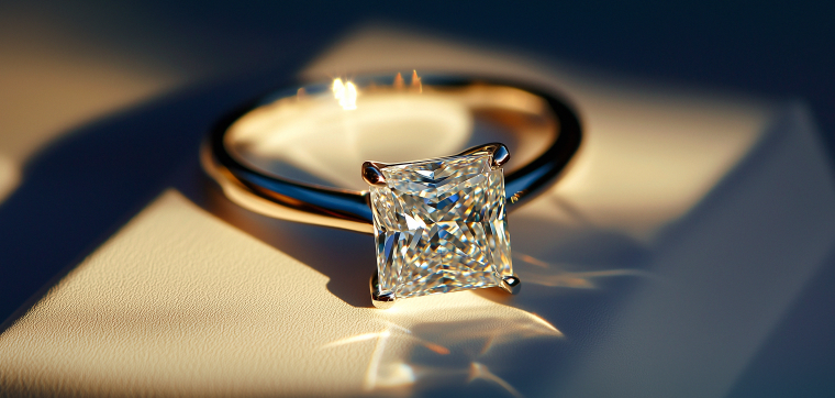 Engagement ring with princess cut diamond