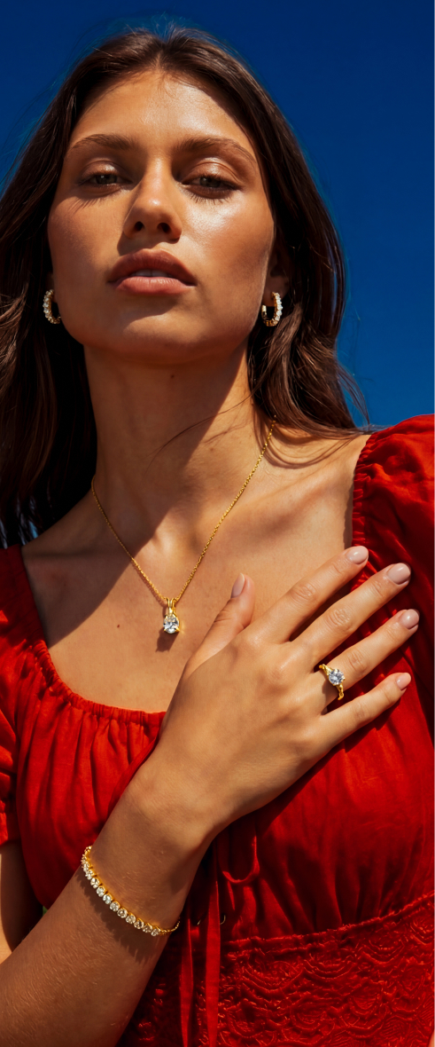 Beautiful Woman Wearing Lab Diamond Jewelry
