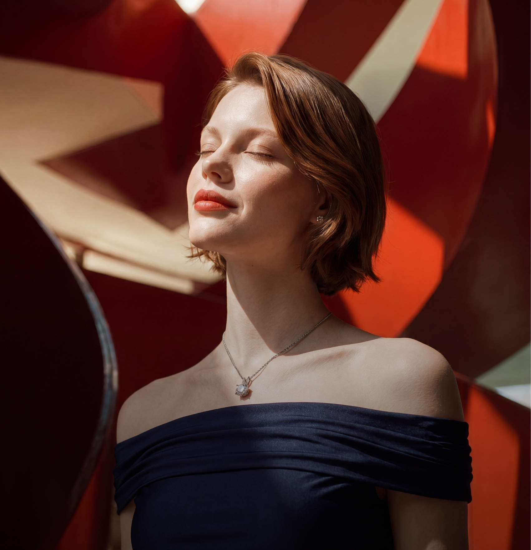 Model wearing a diamond necklace