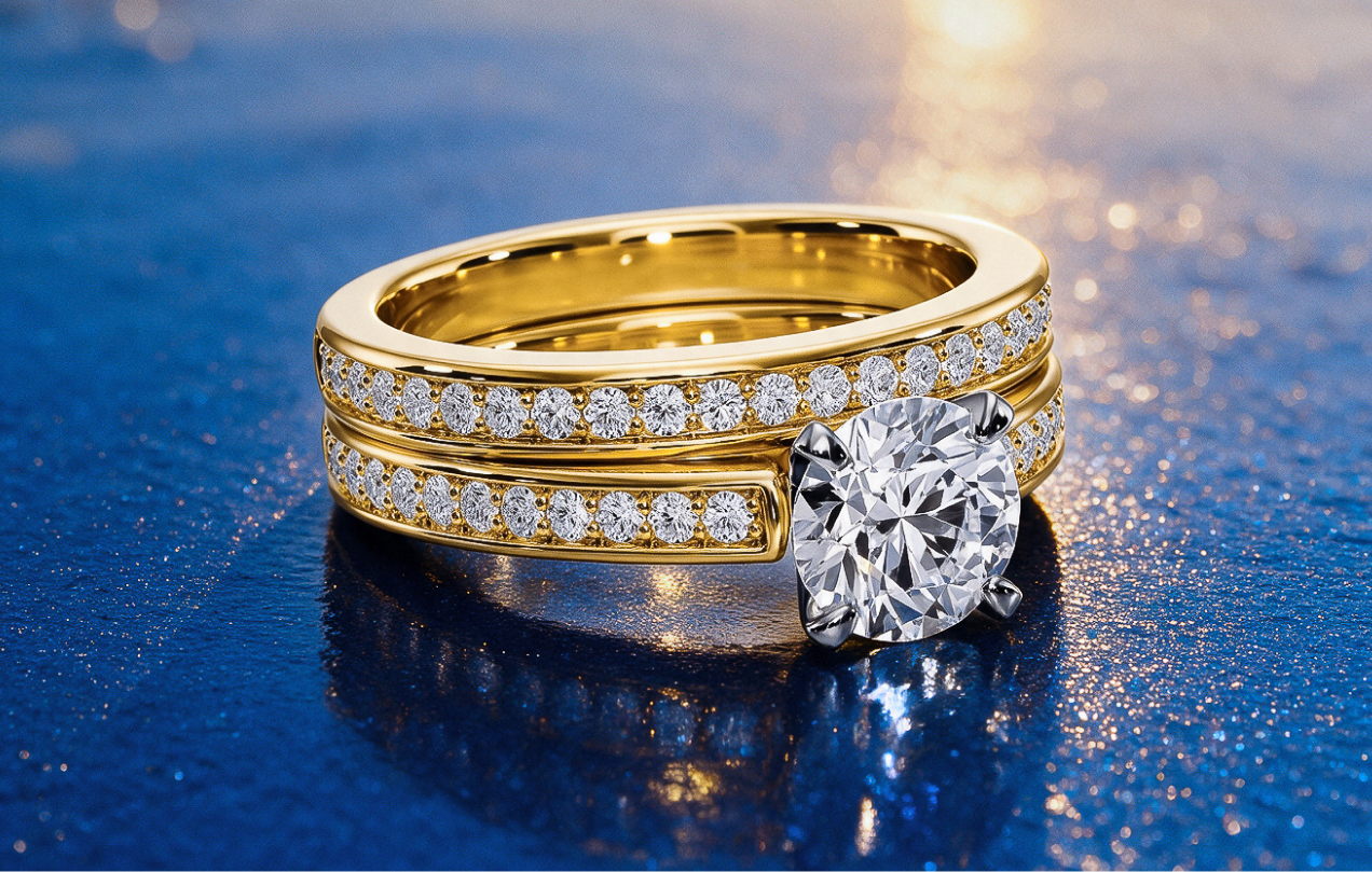 Matching bridal set on hand