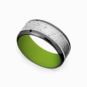 Mens Alien Neon Green Wedding Band In Zirconium And Meteorite (9mm)