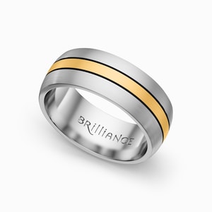 Cobalt And Yellow Gold Mens Wedding Band With Antiqued Grooves
