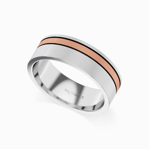 Men's Satin Finish Wedding Ring with Rose Gold Inlay in Cobalt
