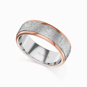 Apollo - Men's Wedding Ring with Meteorite and Rose Gold Inlay in Cobalt (7 mm)