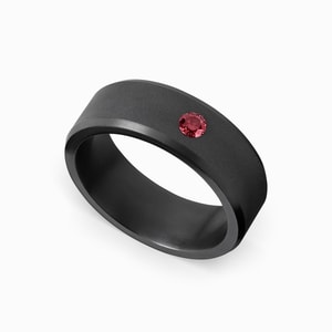 Ares - Mens Matte Black Elysium Wedding Band With Red Diamond (8mm)