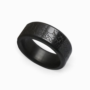 Ares - Elysium Black Diamond Wedding Band With Laser Carved Glass Design (8mm)