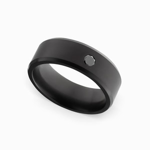 Ares - Polished Black Elysium Wedding Band With Solitaire Black Diamond (8mm)