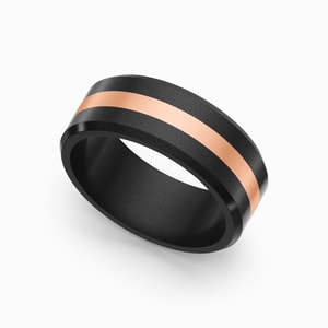 Ares - Polished Mens Elysium Ring With Rose Gold Inlay (8mm)