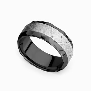 Hammered Zirconium Mens Band With Meteorite Inlay - Asteroid