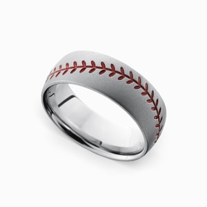 Mens Baseball Wedding Band In Cobalt With Bead Blasted Finish