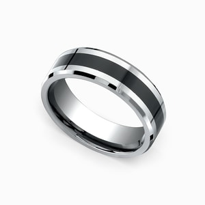 Beveled Ceramic Inlay Men's Wedding Ring in Cobalt (7mm)