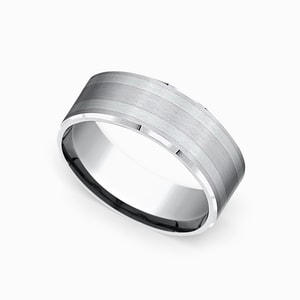Cobalt And Silver Beveled Mens Wedding Band (8mm)