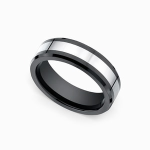 Beveled Cobalt Inlay Men's Wedding Ring in Ceramic (7mm)