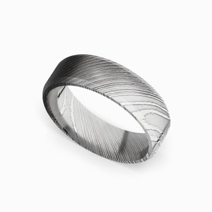 7 Mm Mens Damascus Steel Wedding Ring (Beveled Design)