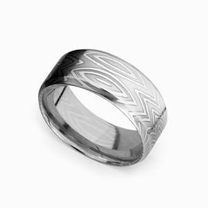 Mens Zebra Wedding Ring In Damascus Steel 
