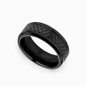 Black Carbon Fiber Mens Wedding Band In Cobalt (8mm)