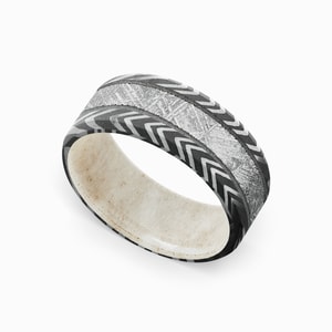 Zebra Damascus Steel And Antler Sleeve Ring - Capricorn (9mm)