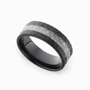 Ceres - Hammered Zirconium Mens Meteorite Ring (7mm)