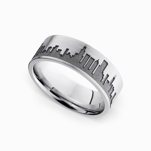 Chicago Skyline Ring - Mens Wedding Ring In Cobalt (8mm)