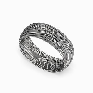 Mens Marble Wedding Band In Damascus Steel