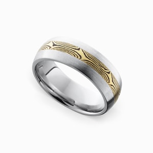 Mokume Gane Inlay Mens Wedding Ring In Satin Finish Cobalt