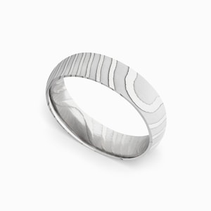 Tiger Stripe Damascus Steel Mens Wedding Band